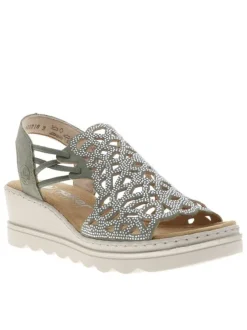 Nu-pieds kaki avec un talon semi-compensé et des lacets élastiqués