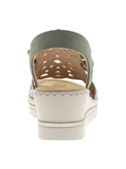 Nu-pieds kaki avec un talon semi-compensé et des lacets élastiqués