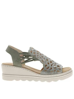 Nu-pieds kaki avec un talon semi-compensé et des lacets élastiqués