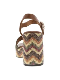 Nu-pieds kaki et marron à talon décroché haut avec une boucle à ardillon