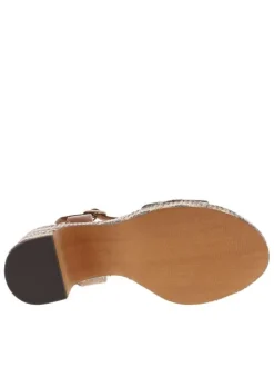 Nu-pieds kaki et marron à talon décroché haut avec une boucle à ardillon