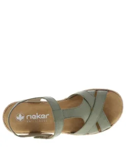 Nu-pieds kaki à semelle compensée avec une bande auto-agrippante