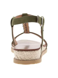Nu-pieds kaki à talon semi-compensé, à boucle à ardillon, semelle cordée