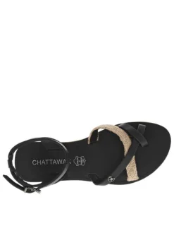 Nu-pieds Leia noirs détail en corde avec une boucle à ardillon et entre-doigt