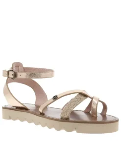 Nu-pieds Leia roses aspect métallisé avec boucle à ardillon et entre-doigt