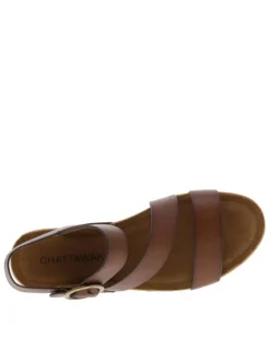 Nu-pieds Lilou marron en cuir à talon compensé avec aspect fumé sur les extrémités des brides