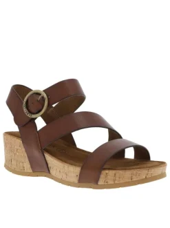 Nu-pieds Lilou marron en cuir à talon compensé avec aspect fumé sur les extrémités des brides