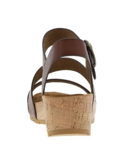 Nu-pieds Lilou marron en cuir à talon compensé avec aspect fumé sur les extrémités des brides
