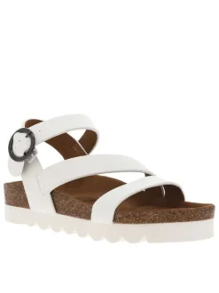 Nu-pieds Lucia blancs avec une semelle plateforme et une boucle ronde métallique