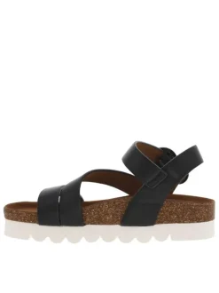 Nu-pieds Lucia noirs avec une boucle ronde métallique et à plateforme