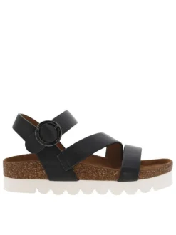 Nu-pieds Lucia noirs avec une boucle ronde métallique et à plateforme