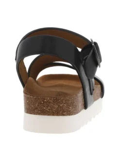 Nu-pieds Lucia noirs avec une boucle ronde métallique et à plateforme