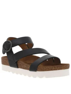 Nu-pieds Lucia noirs avec une boucle ronde métallique et à plateforme