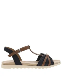Nu-pieds marine à talon plat et avec bride à la cheville à boucle à ardillon