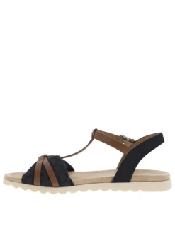 Nu-pieds marine à talon plat et avec bride à la cheville à boucle à ardillon