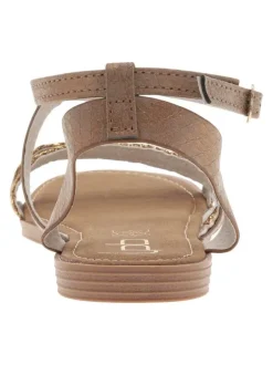 Nu-pieds marrons clairs avec le logo métallique et une boucle à ardillon