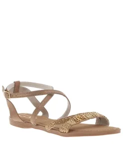 Nu-pieds marrons clairs avec le logo métallique et une boucle à ardillon