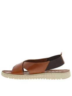 Nu-pieds Mira en cuir marron avec bandes élastiquées et brides entrecroisées