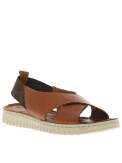 Nu-pieds Mira en cuir marron avec bandes élastiquées et brides entrecroisées