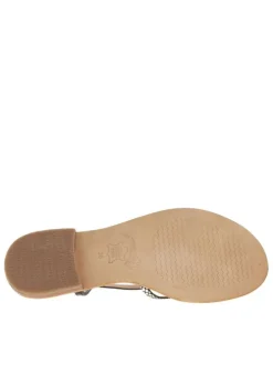 Nu-pieds Monaco en cuir noirs et dorés avec talon plat et entre-doigt