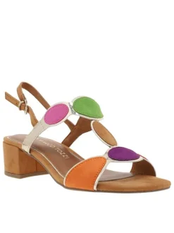 Nu-pieds multicolores à semelle décrochée haute et à boucle à ardillon