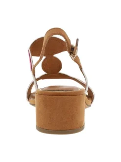 Nu-pieds multicolores à semelle décrochée haute et à boucle à ardillon
