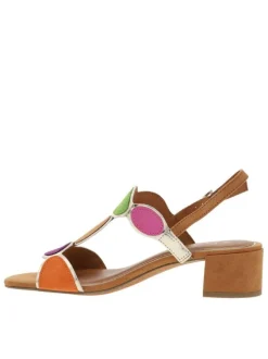 Nu-pieds multicolores à semelle décrochée haute et à boucle à ardillon