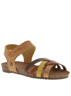 Nu-pieds multicolores à talon plat avec brides entrecroisées et bande auto-agrippante