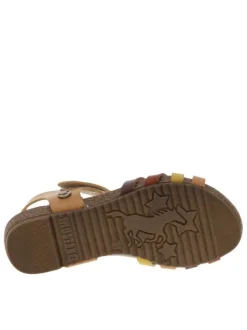Nu-pieds multicolores à talon plat avec brides entrecroisées et bande auto-agrippante