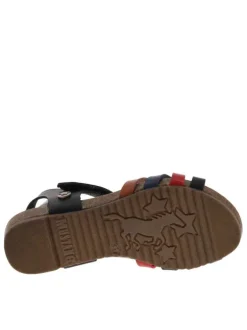 Nu-pieds multicolores à talon plat avec brides entrecroisées et bande auto-agrippante