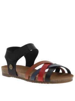 Nu-pieds multicolores à talon plat avec brides entrecroisées et bande auto-agrippante