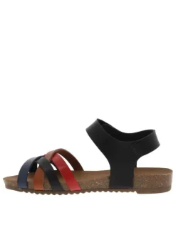 Nu-pieds multicolores à talon plat avec brides entrecroisées et bande auto-agrippante