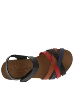 Nu-pieds multicolores à talon plat avec brides entrecroisées et bande auto-agrippante