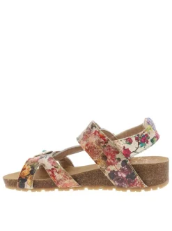 Nu-pieds multicolors à semelle compensé bas et à bandes auto-agrippantes