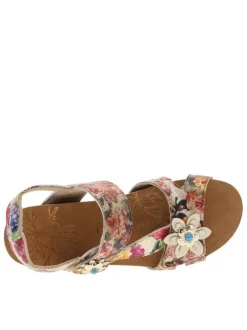 Nu-pieds multicolors à semelle compensé bas et à bandes auto-agrippantes