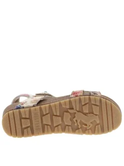 Nu-pieds multicolors à semelle compensé bas et à bandes auto-agrippantes
