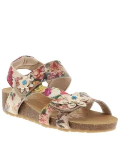 Nu-pieds multicolors à semelle compensé bas et à bandes auto-agrippantes