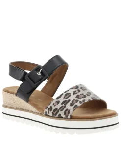 Nu-pieds noir et marron à talon compensé bas avec 2 bandes auto-agrippantes