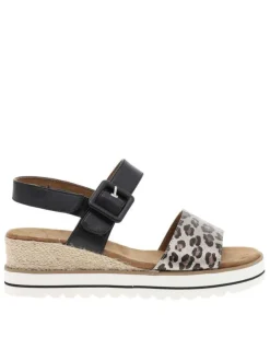 Nu-pieds noir et marron à talon compensé bas avec 2 bandes auto-agrippantes