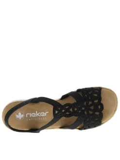 Nu-pieds noirs avec un talon compensé bas et des bandes élastiquées