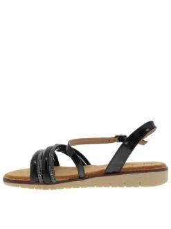 Nu-pieds noirs avec un talon compensé bas et une boucle à ardillon