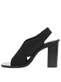 Nu-pieds noirs avec un talon décroché haut et détails élastiqués