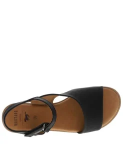 Nu-pieds noirs avec un talon plat et une bande auto-agrippante