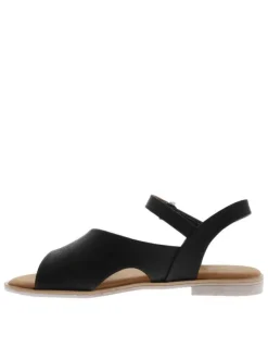 Nu-pieds noirs avec un talon plat et une bande auto-agrippante