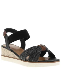 Nu-pieds noirs avec un talon semi-compensée et une bandes élastiquées