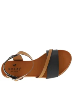 Nu-pieds noirs et marron avec détails métalliques argentés et boucle à ardillon