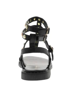Nu-pieds noirs hauts en cuir avec un talon plat et une boucle à ardillon