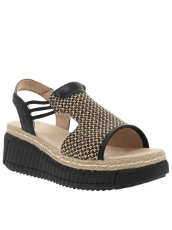 Nu-pieds noirs à semelle compensée avec des soufflets élastiqués