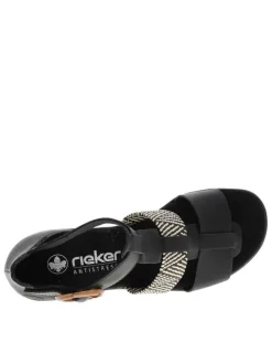 Nu-pieds noirs à semelle compensée haute et à boucle à ardillon