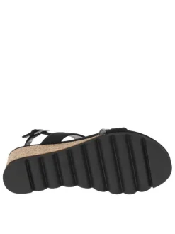 Nu-pieds noirs à talon compensé haut avec boucle à ardillon et aspect liège